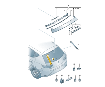 5F3854815041 SPOILER SEAT LEON TRASERO IZQUIERDO NEGRO BRILLANTE