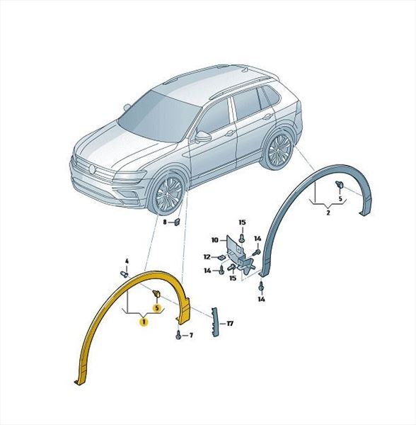 Cubierta paso de rueda delantera derecha negra Tiguan