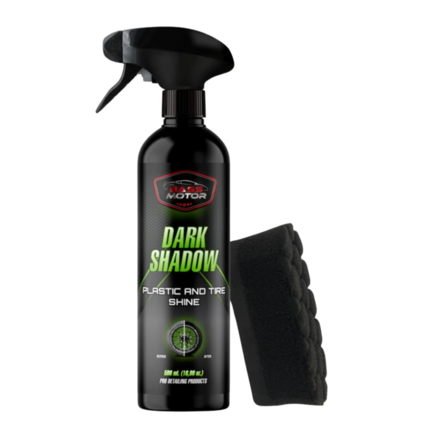 Abrillantador Hidratador Plásticos y Neumáticos BassMotor Dark Shadow 500ml | Restaurador de Gomas y Molduras Exterior Interior Coche Moto | Recupera Brillo, Protege UV, Sin Siliconas, Acabado Profesional con Esponja Aplicadora Extra