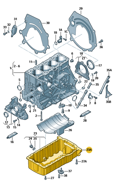 Carter aceite motor con orificio para el sensor de nivel de aceite.