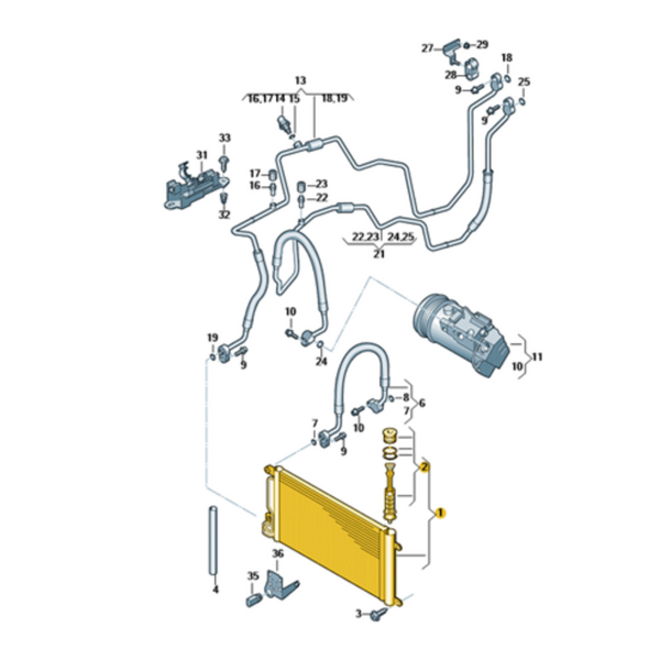 Condensador aire acondicionado con deshidratador original Volkswagen Polo 2015-2018 Seat Ibiza 2016-2017