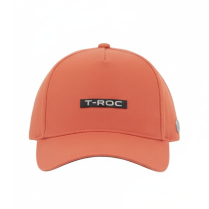 Gorra de Béisbol Unisex Original Volkswagen T-Roc Color Rojo Fuego | 100 % Algodón | Inscripción T-Roc Frontal | Botón Lateral con Logotipo VW y Cierre Ajustable | Ref. 2GV084300645