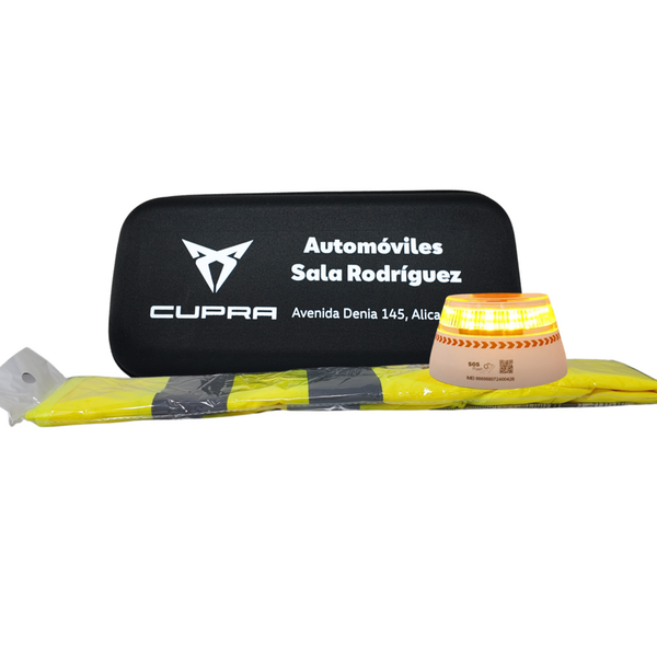 Kit Emergencia Cupra con V16 con Geolocalización Homologada DGT + Chaleco Reflectante