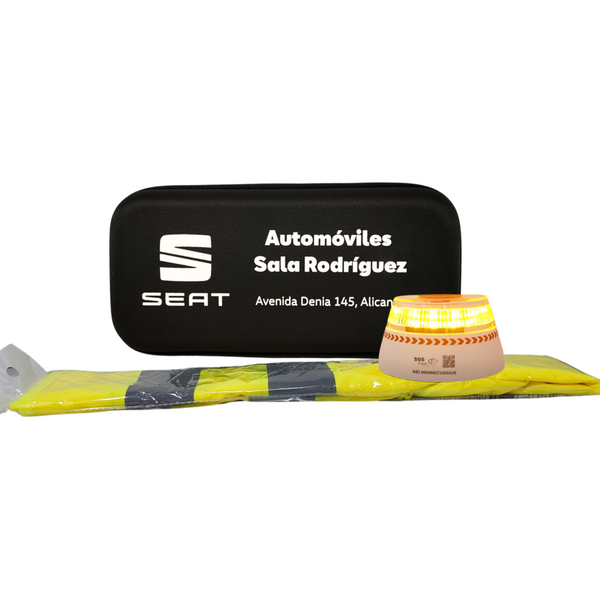 Kit Emergencia Seat con V16 con Geolocalización Homologada DGT + Chaleco Reflectante