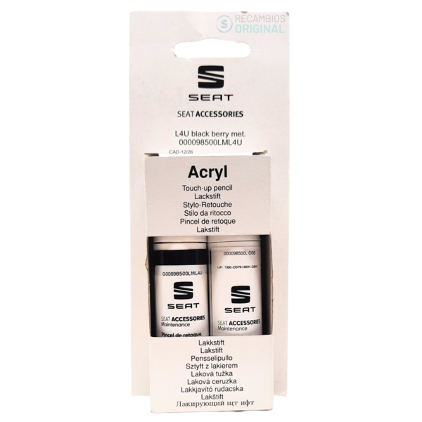 Pincel de retoque Seat LL4U Black Berry Met para Seat León-Lápiz retoque pintura coche ideal para reparar arañazos y desperfecto (4)