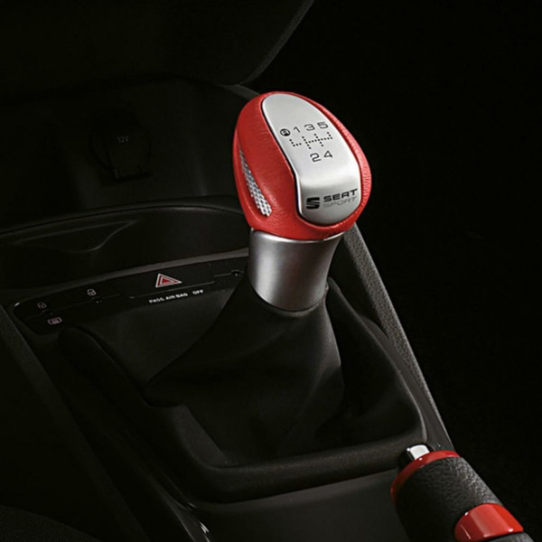 POMO PALANCA DE CAMBIOS ALUMINIO PIEL ROJO MARCHAS (5V) ORIGINAL SEAT IBIZA (2)