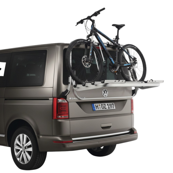 Portabicicletas para cuatro bicicletas de portón trasero para VW Transporter: Multivan T6, California, Caravelle (2)