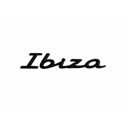 Rótulo "Ibiza" autoadhesivo negro original Seat 6F0853687A041 | Emblema trasero Seat Ibiza negro brillo OEM | Anagrama Ibiza portón maletero original | Logotipo adhesivo Seat Ibiza 6F | Recambio original carrocería Seat