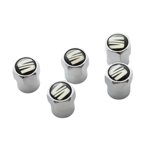 Tapón para Válvulas Original Seat – Set de 5, Aluminio y Logo SEAT (1)