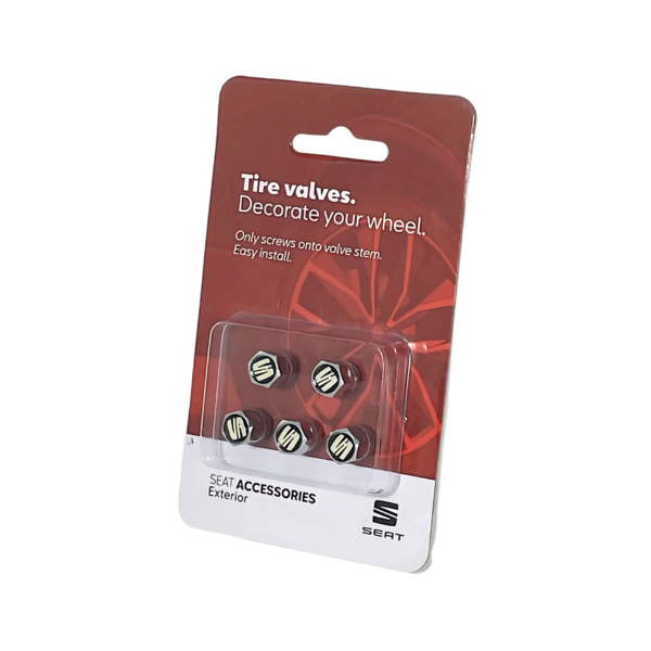 Tapón para Válvulas Original Seat – Set de 5, Aluminio y Logo SEAT